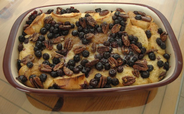 French Baked Blueberrypecan French Toast With Blueberry Syrup Breakfast