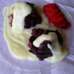 American Compote of Red Berries with Vanilla Sauce Dessert