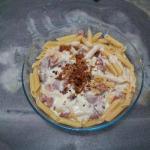 American Noodles to White Sauce with Calabrese Garlic and Crispy Bacon Dinner