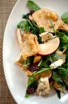 American Salad With Stone Fruit Blue Cheese and Chicken Skin Recipe Appetizer