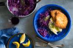 German Schnitzel with Mashed Potatoes and Red Cabbage Appetizer
