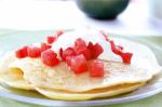 Canadian Coconut Pancakes With Watermelon In Vanilla Syrup Recipe Dessert