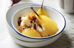 Canadian Poached Pears With Ice Cream Praline And Chocolate Sauce Recipe Dessert