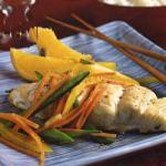 British Oriental Steamed Fish Fillets with Vegetable Sticks Dessert