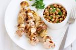 American Chicken And Artichoke Skewers With Chickpea Salad Recipe Appetizer