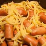 American Spaghetti with Sausages Knackis Type Trademark Dinner