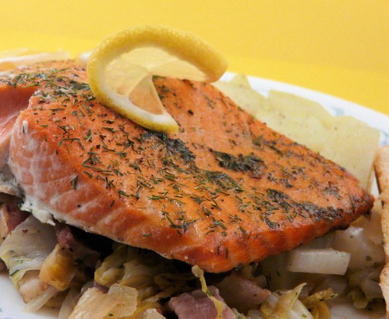 Irish Slowroasted Salmon With Cabbage Bacon  Dill Dinner