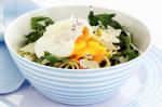 British Lemon Spaghettini With Poached Eggs and Rocket Recipe Appetizer