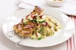 British Pork Kebabs With Apple Salsa and Pistachio Couscous Recipe Appetizer