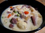 British Veal Ragout Soup with Potato Dumplings Appetizer