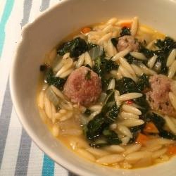 Australian Meal Soup with Meatballs Orzo and Farmers Carbon Appetizer