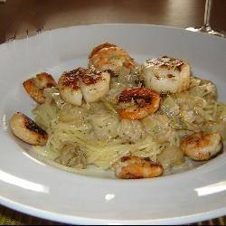 American Spaghetti with Scampi and Witloof Chicory Appetizer