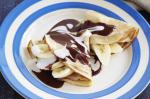 American Coconut Pancakes With Banana And Chocolate Sauce Recipe Breakfast