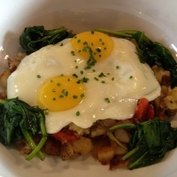 Canadian Ham Hash with Fried Eggs Breakfast