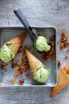 Canadian Pandan Icecream with Toffee Pecans in a Waffle Cone Appetizer