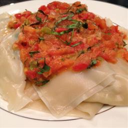 French Pasta Crab Ravioli with Creme Fraiche and Basil Dinner