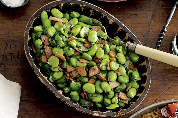 Portuguese Sauteed Garlic Broad Beans and Bacon With Coriander Recipe Appetizer