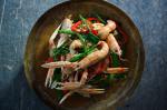 French Woktossed Langoustines with Samphire and Oyster Sauce wok De Langoustines Appetizer