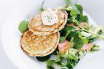 Mustard Dill Pikelets With Smoked Trout And Avocado Salad Recipe recipe