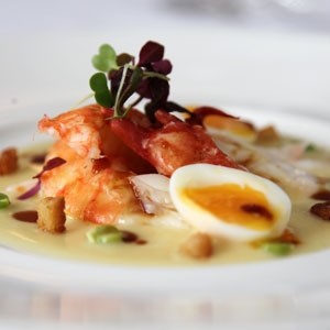 Australian Roasted Manjimup Marron Vichyssoise Quail Egg and Garlic Croutons Appetizer