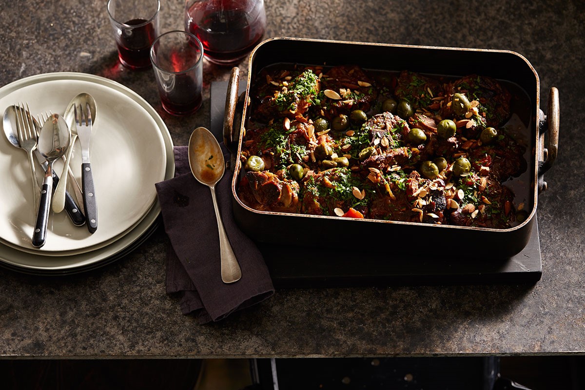 Italian Braised Lamb Neck with Sicilian Olives Almond Saffron and Honey Appetizer