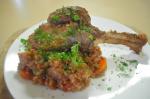 British Roasted Lamb Shanks With Red Winetomato  Garlic Risotto Appetizer
