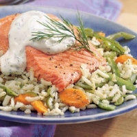 Salmon with Vegetable Pilaf recipe