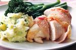Canadian Baconwrapped Chicken On Chive Mash Recipe Dinner