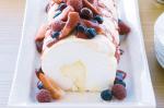 American Soft Pavlova Roll With Liqueur Mascarpone And Berry Compote Recipe Dessert