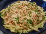 American Chicken and Tomato Sauce With Basil and Pine Nuts on Pasta Dinner