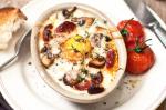 American Baked Eggs With Spinach Mushrooms Goats Cheese And Chorizo Recipe Appetizer