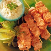 American Salmon Satay With Ginger Lime Mayonnaise Appetizer