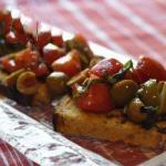 Italian Bruschetta with Olives and Cocktail Tomatoes Appetizer