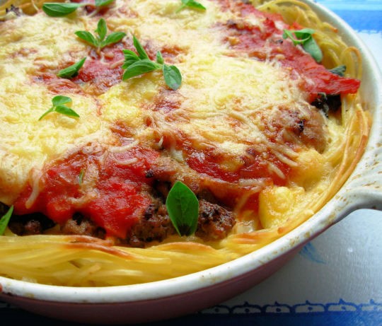 British Super Baked Spaghetti Pie Dinner