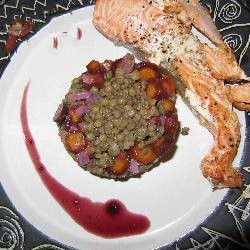 American Cobblestones of Salmon to Lentils Appetizer