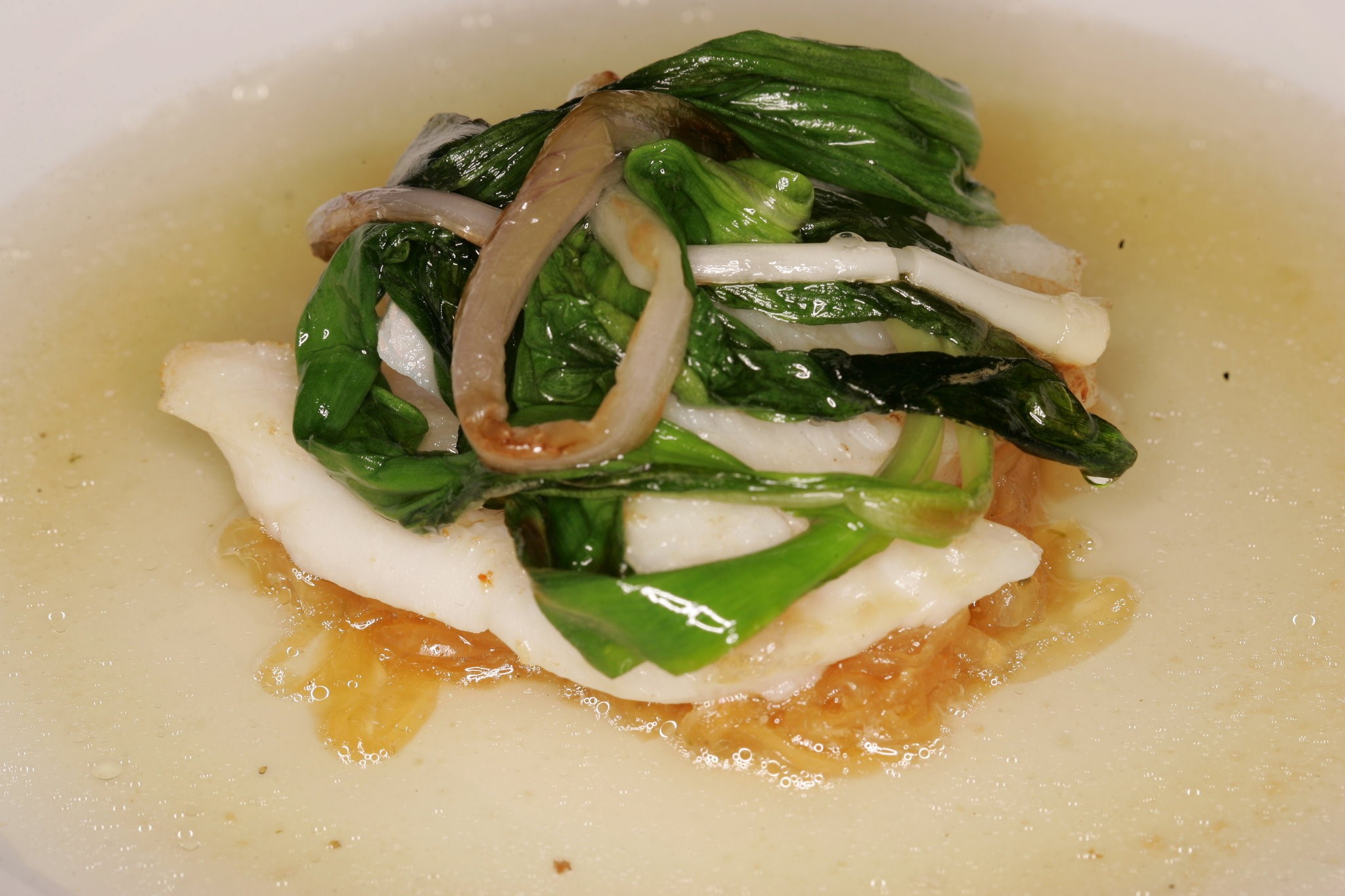 American Steamed Sole with Smoked Trout Consomme Recipe Appetizer