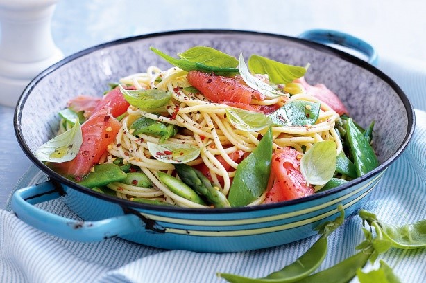 Australian Chilli Spaghetti With Salmon And Snow Peas Recipe Appetizer