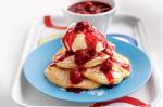 Australian Chocchip Pancakes With Nougat Icecream And Raspberry Compote Recipe Dessert