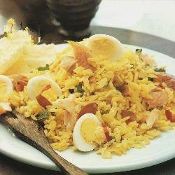 Indian Kedgeree of Smoked Trout with Quail Eggs Appetizer