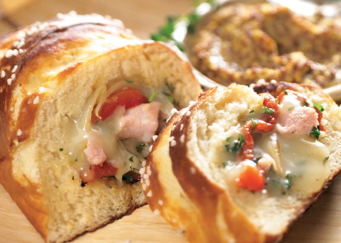 Greek Fontina-Stuffed Pretzel Bread Dinner