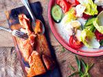 British Fricassee Salad with Grilled Cedar Plank Salmon Appetizer