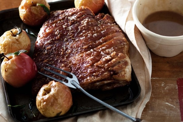 American Pork Belly With Apple Cider Vinegar Gravy And Roasted Apples Recipe Dinner