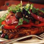 American Grilled Steak with Tomatoes Onions and Portobellos Appetizer