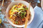 American Stirfried Rice Noodles and Beef With Nuoc Cham Marinated Mango Recipe Appetizer