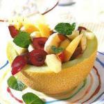 American Fruit Salad with Mint in Melon Dessert