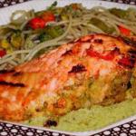 British Seared Salmon on Herbed Mashed Peas BBQ Grill