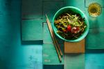 Japanese Handmade Green Tea Soba Noodles with Tobiko and Shiso Appetizer