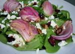 Turkish Spinach Salad With Roasted Red Onions Pecans Dried Cranberries Drink