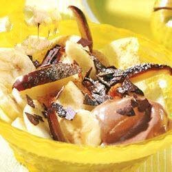 American Salad of Apples and Bananas with Chocolate Sauce Dessert