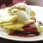 American Copa Vanilla Ice Cream with Fresh Pineapple and Strawberry Sauce Dessert
